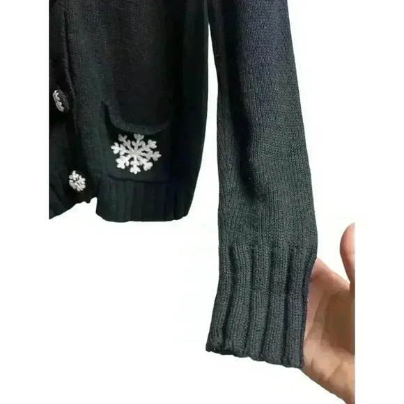 Tiara International Black Snowflake Sweater Christmas Cardigan Medium - Picture 6 of 7